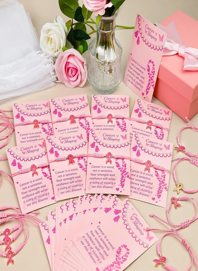 LUYI 24 Set Breast Cancer Awareness Bracelets with Card Adjustable Cord Pink Ribbon Braided Bracelets Breast Cancer Awareness Accessories Party Favors Items Gifts for Women - Image 4